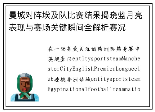 曼城对阵埃及队比赛结果揭晓蓝月亮表现与赛场关键瞬间全解析赛况